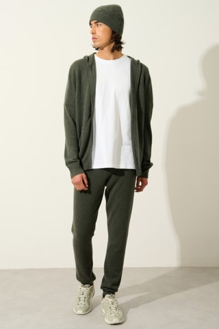 Gilet à capuche Neurre 100% cachemire, 2 fils - Kaki chiné