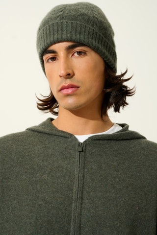 Gilet à capuche Neurre 100% cachemire, 2 fils - Kaki chiné