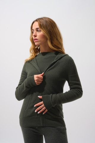 Gilet à capuche Colombis 100% cachemire, 2 fils - Kaki