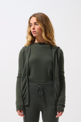 Gilet à capuche Colombis 100% cachemire, 2 fils - Kaki