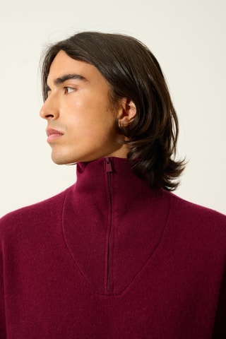 Pull Noemie 100% cachemire, 2 fils - Col montant zippé - Bordeaux