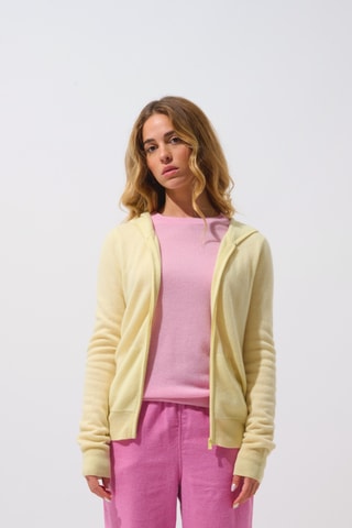 Gilet à capuche Colombis 100% cachemire, 2 fils - Jaune