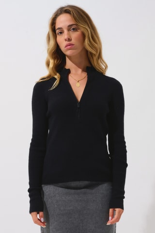 Gilet Asta 100% cachemire, 2 fils - Col montant - Noir