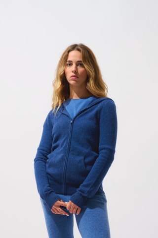 Gilet à capuche Colombis 100% cachemire, 2 fils - Bleu cobalt