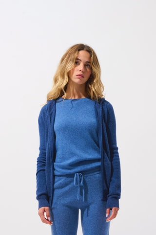 Gilet à capuche Colombis 100% cachemire, 2 fils - Bleu cobalt