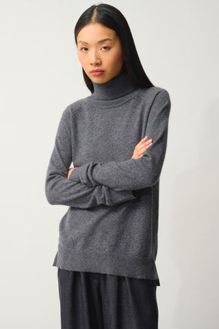 Pull Madeline 100% cachemire, 2 fils - Col montant - Anthracite chiné