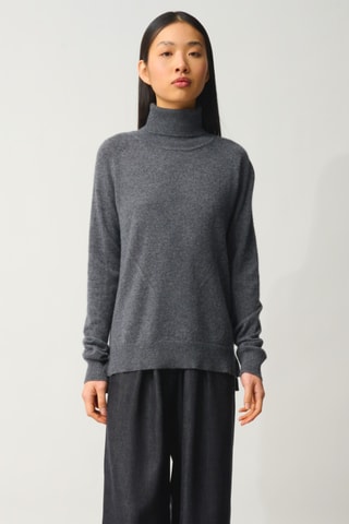 Pull Madeline 100% cachemire, 2 fils - Col montant - Anthracite chiné