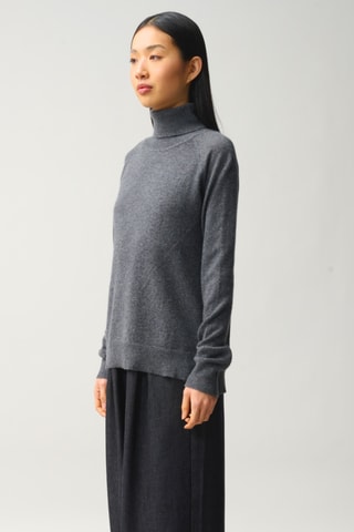 Pull Madeline 100% cachemire, 2 fils - Col montant - Anthracite chiné