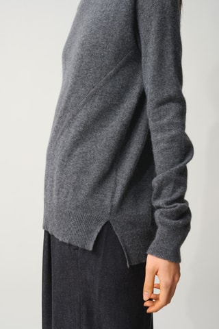 Pull Madeline 100% cachemire, 2 fils - Col montant - Anthracite chiné