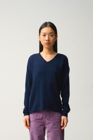 Pull Dotsy 100% cachemire, 4 fils - Col en V - Bleu marine