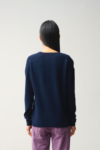 Pull Dotsy 100% cachemire, 4 fils - Col en V - Bleu marine