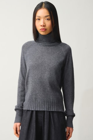 Pull Cassy 100% cachemire, 2 fils - Col montant - Anthracite chiné