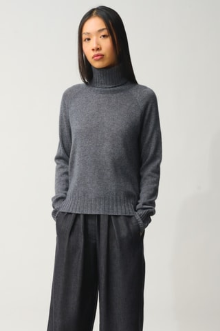 Pull Cassy 100% cachemire, 2 fils - Col montant - Anthracite chiné