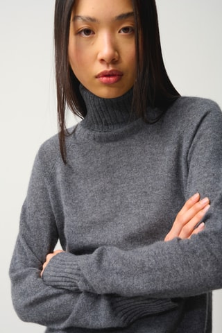 Pull Cassy 100% cachemire, 2 fils - Col montant - Anthracite chiné