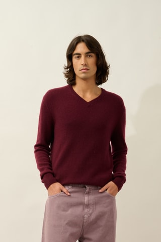 Pull Victor 100% cachemire, 4 fils - Col en V - Bordeaux