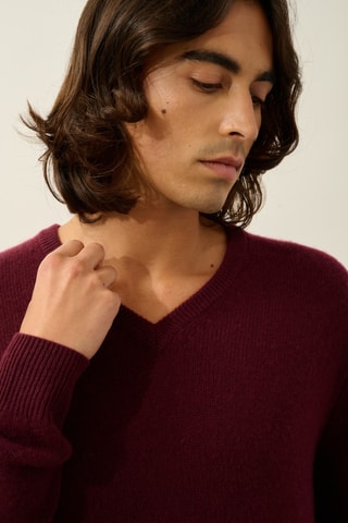 Pull Victor 100% cachemire, 4 fils - Col en V - Bordeaux