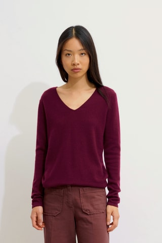 Pull Galise 100% cachemire, 2 fils - Col en V - Bordeaux