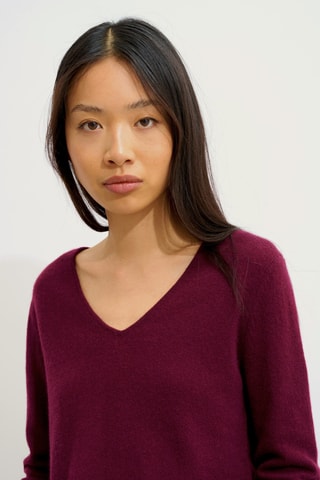 Pull Galise 100% cachemire, 2 fils - Col en V - Bordeaux