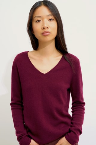 Pull Galise 100% cachemire, 2 fils - Col en V - Bordeaux