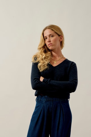 Pull Galise 100% cachemire, 2 fils - Col en V - Bleu nuit