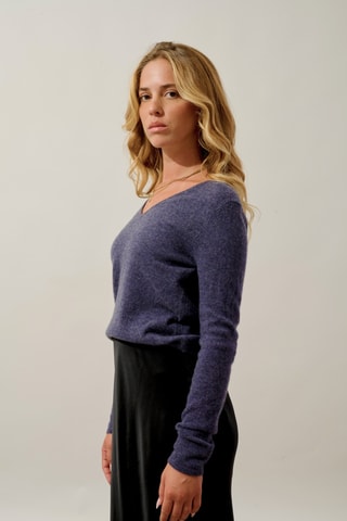 Pull Galise 100% cachemire, 2 fils - Col en V - Violet gris chiné