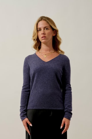 Pull Galise 100% cachemire, 2 fils - Col en V - Violet gris chiné