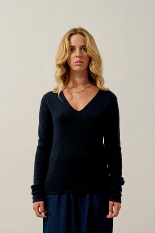 Pull Chelsea 100% cachemire, 4 fils - Col en V - Bleu foncé