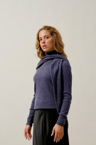 Pull Bise 100% cachemire, 2 fils - Col montant - Violet gris chiné