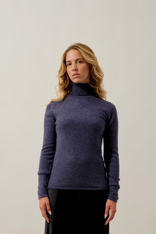 Pull Bise 100% cachemire, 2 fils - Col montant - Violet gris chiné