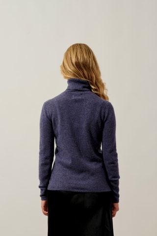 Pull Bise 100% cachemire, 2 fils - Col montant - Violet gris chiné