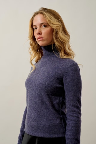 Pull Bise 100% cachemire, 2 fils - Col montant - Violet gris chiné