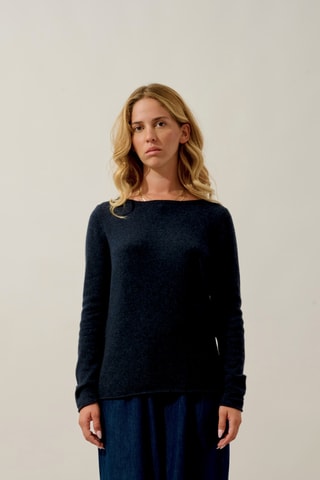Pull Criou 100% cachemire, 2 fils - Col bateau - Bleu foncé