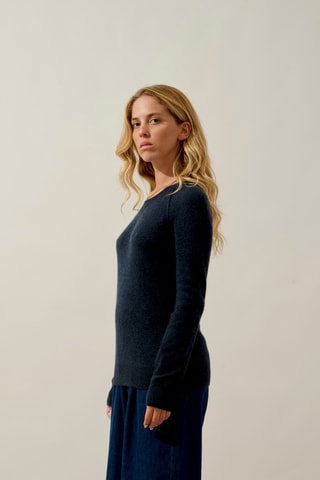 Pull Etret 100% cachemire, 2 fils - Col rond - Bleu marine