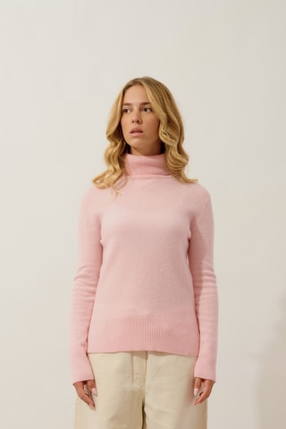 Pull Fornet 100% cachemire, 2 fils - Col montant - Rose