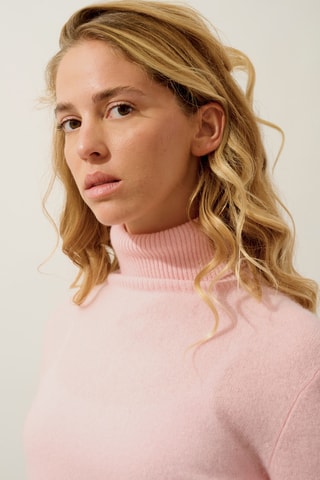 Pull Fornet 100% cachemire, 2 fils - Col montant - Rose