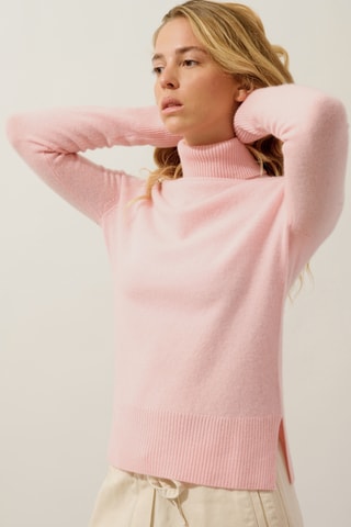 Pull Fornet 100% cachemire, 2 fils - Col montant - Rose