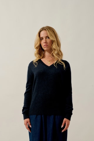 Pull Gardoria 100% cachemire, 2 fils - Col en V - Bleu marine