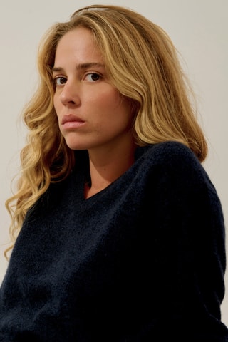 Pull Gardoria 100% cachemire, 2 fils - Col en V - Bleu marine