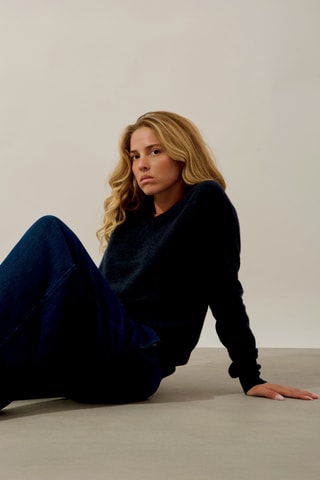 Pull Gardoria 100% cachemire, 2 fils - Col en V - Bleu marine