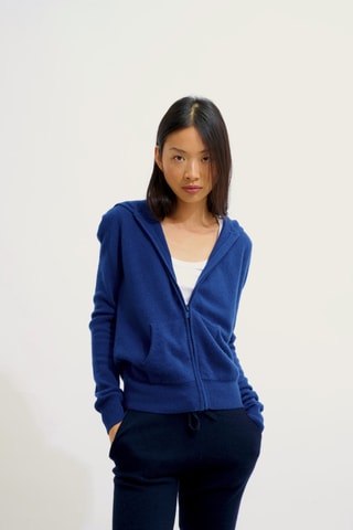 Gilet à capuche Colombis 100% cachemire, 2 fils -  Bleu marine