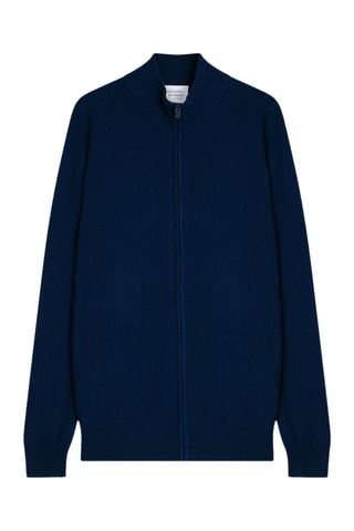 Gilet Albaron 100% cachemire, 2 fils - Col montant - Bleu nuit