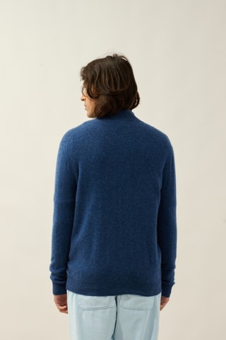 Gilet Albaron 100% cachemire, 2 fils - Col montant - Bleu marine chiné