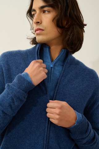 Gilet Albaron 100% cachemire, 2 fils - Col montant - Bleu marine chiné