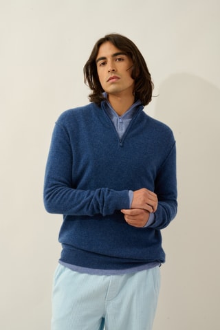 Pull Candice 100% cachemire, 2 fils - Col montant zippé - Bleu foncé