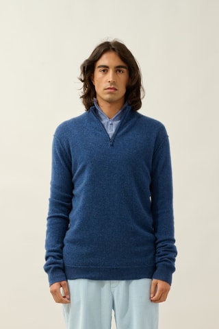 Pull Candice 100% cachemire, 2 fils - Col montant zippé - Bleu foncé