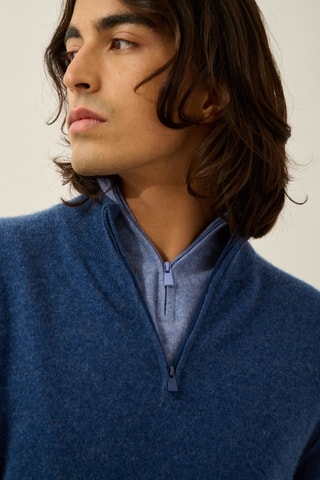 Pull Candice 100% cachemire, 2 fils - Col montant zippé - Bleu foncé