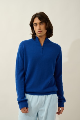 Pull Candice 100% cachemire, 2 fils - Col montant zippé - Bleu pétrole