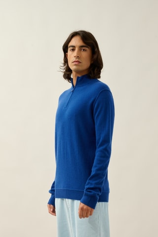 Pull Candice 100% cachemire, 2 fils - Col montant zippé - Bleu pétrole