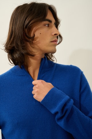 Pull Candice 100% cachemire, 2 fils - Col montant zippé - Bleu pétrole