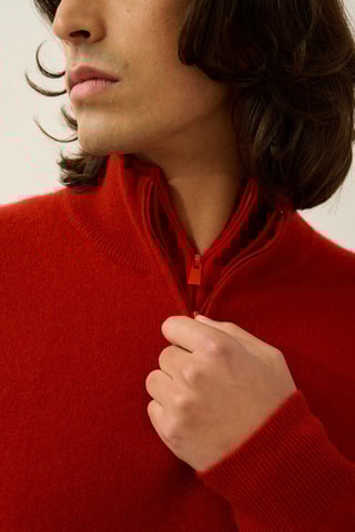 Pull Ambin 100% cachemire, 2 fils - Col montant zippé - Rouge